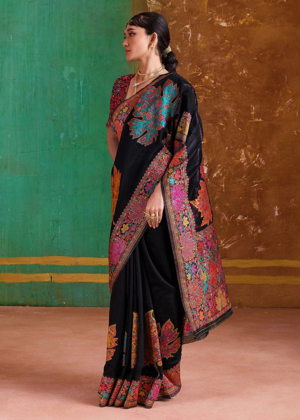 Black Kashmiri Kani Jamawar Cotton Saree