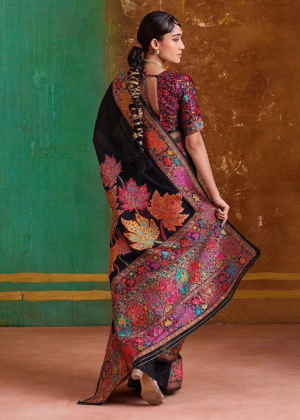 Black Kashmiri Kani Jamawar Cotton Saree