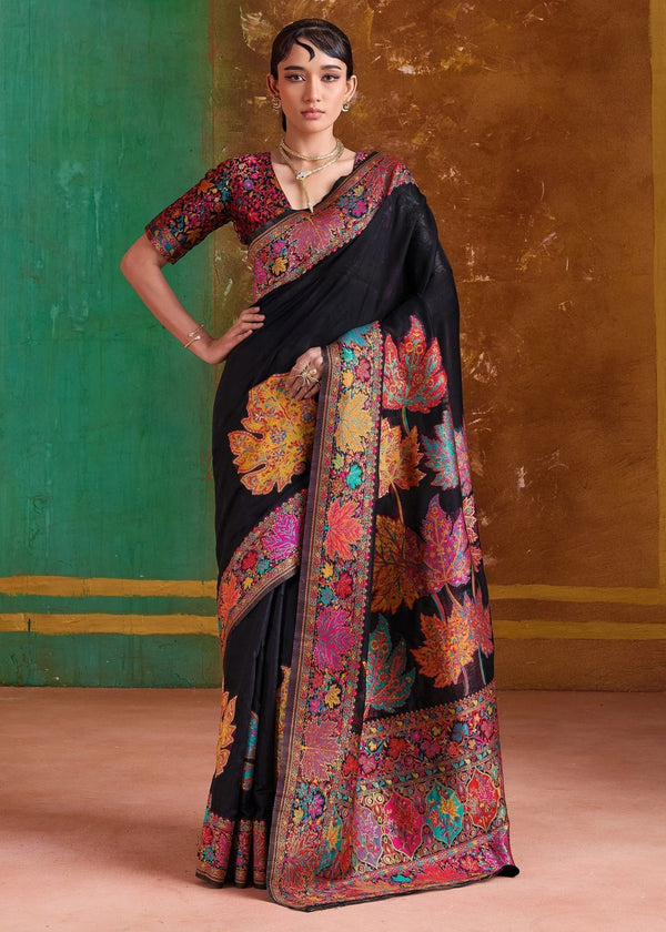 Black Kashmiri Kani Jamawar Cotton Saree
