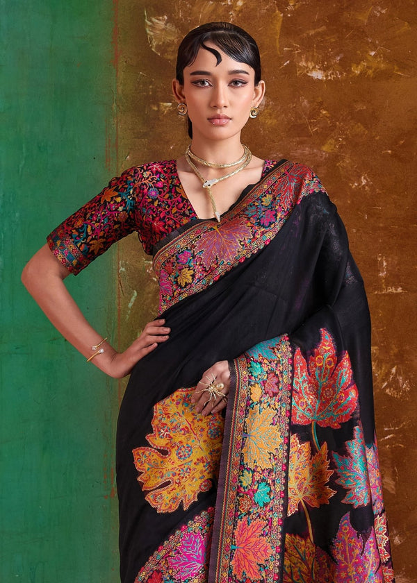 Black Kashmiri Kani Jamawar Cotton Saree