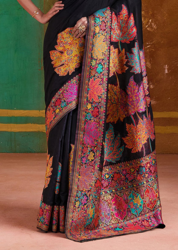 Black Kashmiri Kani Jamawar Cotton Saree