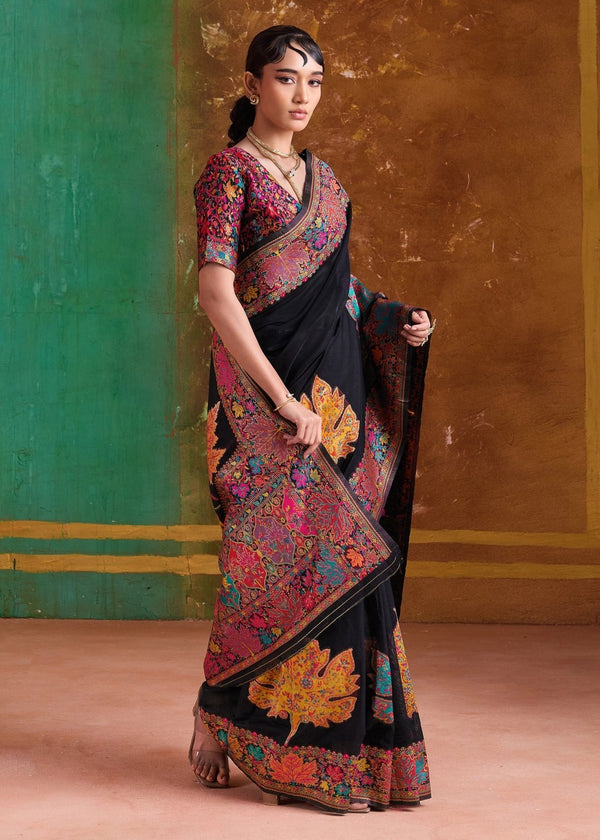 Black Kashmiri Kani Jamawar Cotton Saree