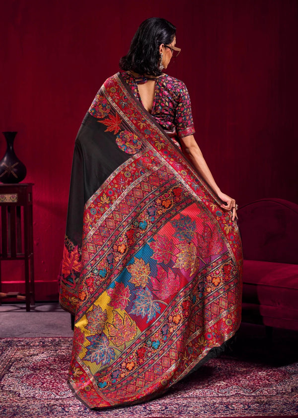 Black Kashmiri Pashmina Silk Saree