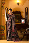 Black Multicolor Ajrakh Printed Satin Saree