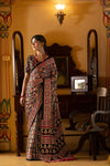 Black Multicolor Ajrakh Printed Satin Saree