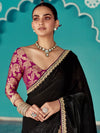 Black Tissue Saree with Embroidered Border