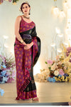 Black Woven Banarasi Soft Silk Saree With Contrast Blouse