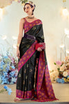 Black Woven Banarasi Soft Silk Saree With Contrast Blouse