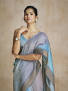 Blue And Grey MultiColor Art Silk Digital Printed Saree