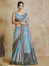 Blue And Grey MultiColor Art Silk Digital Printed Saree