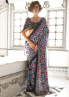 Blue And Red Ajrakh Satin Crepe Saree