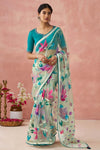 Blue and White Brasso Organza Printed Saree