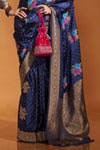 Blue Handloom Satin Silk Saree