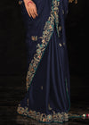 Blue Heavy Embroidery Designer Silk Saree