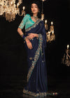 Blue Heavy Embroidery Designer Silk Saree