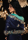 Blue Heavy Embroidery Designer Silk Saree