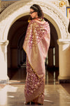 Blush Pink And Champagne Gold Banarasi Tissue Silk Saree