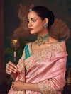 Blush Pink Designer Tissue Silk Saree with Contrast Blouse