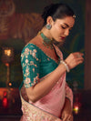 Blush Pink Designer Tissue Silk Saree with Contrast Blouse