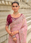 Blush Pink Embroidery Designer Silk Saree