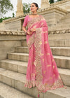 Blush Pink Embroidery Designer Silk Saree