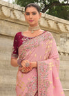 Blush Pink Embroidery Designer Silk Saree