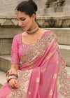 Blush Pink Embroidery Designer Silk Saree