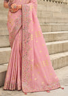 Blush Pink Embroidery Designer Silk Saree