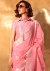 Blush Pink Linen Cotton Saree