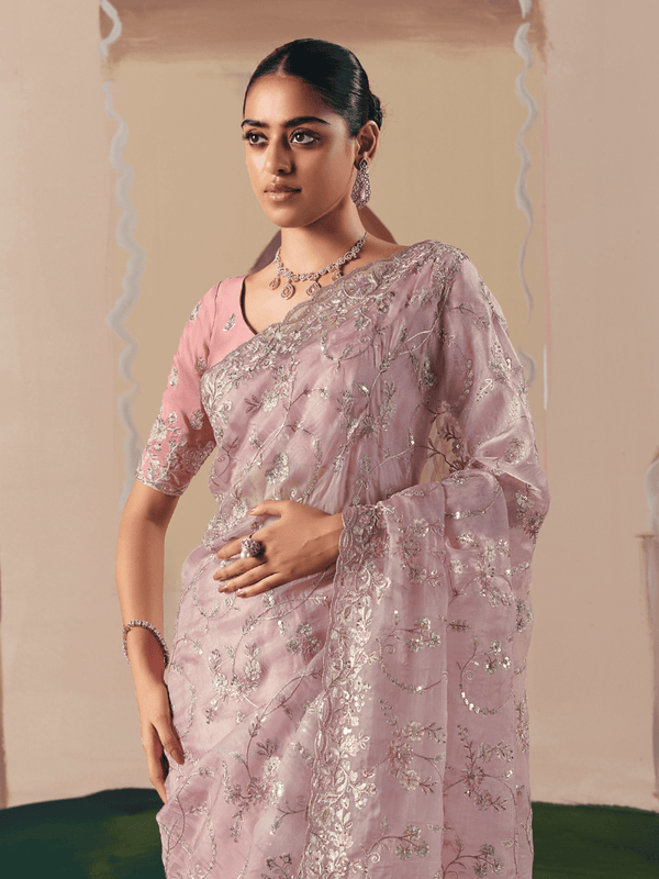 Blush Pink Organza Silk Saree