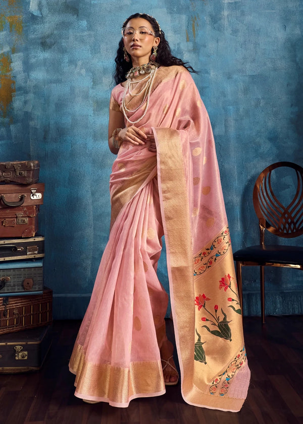 Blush Pink Paithani Tissue Silk Saree