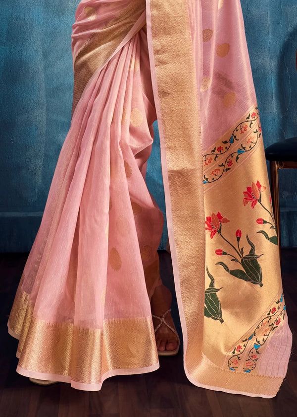 Blush Pink Paithani Tissue Silk Saree