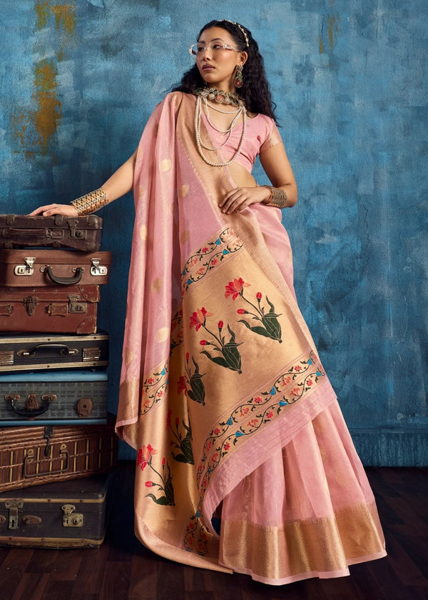 Blush Pink Paithani Tissue Silk Saree