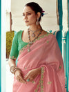 Blush Pink Tissue Saree with Embroidered Border