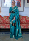 Bondi Blue Dual Tone Zari Woven Handloom Banarasi Silk Saree