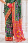 Bottle Green and Bright Orange Patola Printed Silk Saree