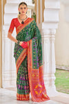 Bottle Green and Bright Orange Patola Printed Silk Saree