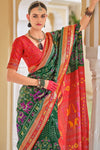 Bottle Green and Bright Orange Patola Printed Silk Saree