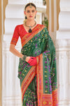 Bottle Green and Bright Orange Patola Printed Silk Saree