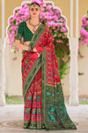 Bottle Green and Vibrant Red Patola Printed Silk Saree