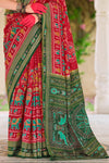 Bottle Green and Vibrant Red Patola Printed Silk Saree