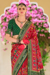 Bottle Green and Vibrant Red Patola Printed Silk Saree