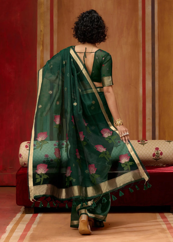 Bottle Green Cotton Silk Saree