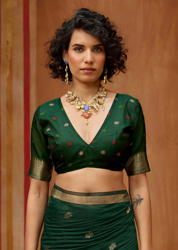 Bottle Green Cotton Silk Saree
