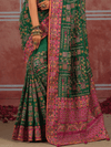 Bottle Green Embroidered Designer Satin Silk Saree