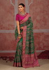Bottle Green Embroidered Designer Satin Silk Saree