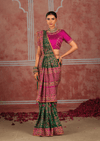 Bottle Green Embroidered Designer Satin Silk Saree