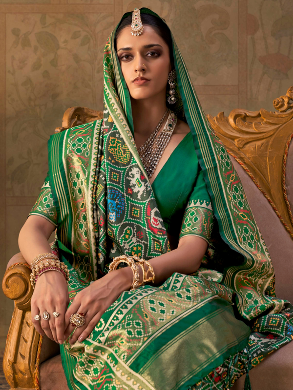 Bottle Green Patola Silk Saree