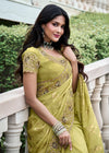 Brass Green Embroidered Designer Tissue Silk Saree