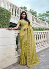 Brass Green Embroidered Designer Tissue Silk Saree